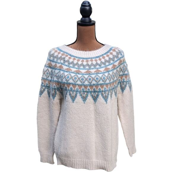 Y2K Fair Isle Sweater M Apres Ski Nordic Jumper Fuzzy VTG Anthropologie Luna Ivy - Picture 6 of 11